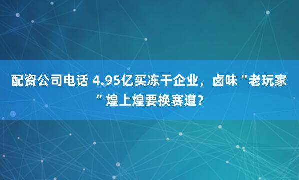 配资公司电话 4.95亿买冻干企业，卤味“老玩家”煌上煌要换赛道？